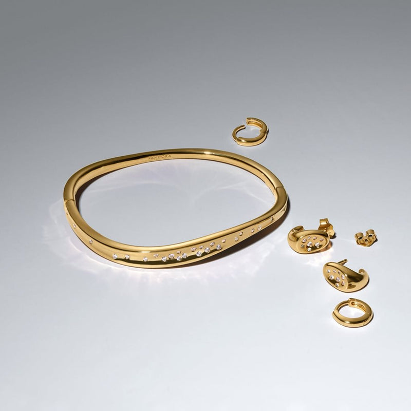 Pandora Essence Gold Plated Organically Shaped Stone-Set Bangle 564655C01-zoom-