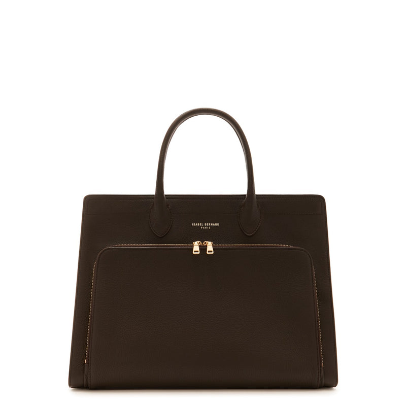 Isabel Bernard Honoré Nadine Brown Calfskin Leather Handbag with Laptop Compartment IB25087-zoom-