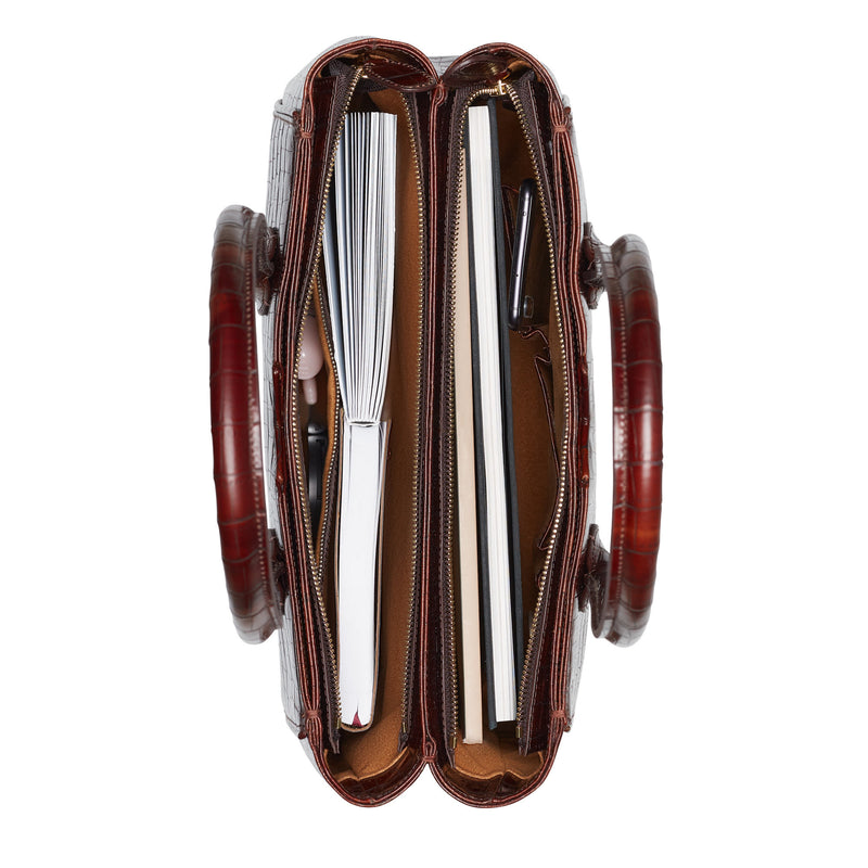 Isabel Bernard Honoré Cloè Croco Brown Handbag IB25006-zoom-