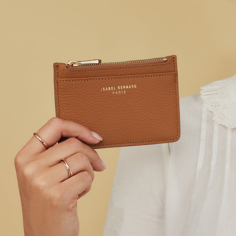 Isabel Bernard Honoré Aveline camel Leather Card Holder made of Calfskin IB27020-zoom-