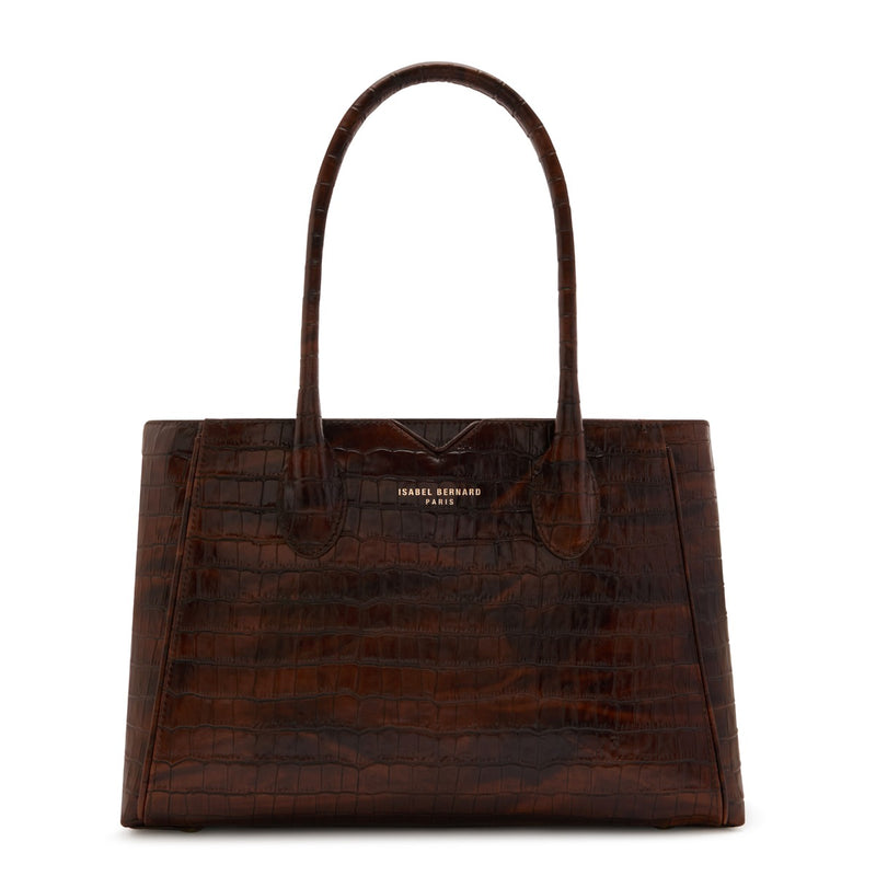 Isabel Bernard Honoré Cloe Midi Croco Brown Calfskin Leather Handbag IB25082-230-zoom-