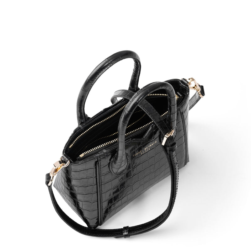 Isabel Bernard Honoré Cloe Mini Croco Black Calfskin Leather Handbag IB21124-201-zoom-