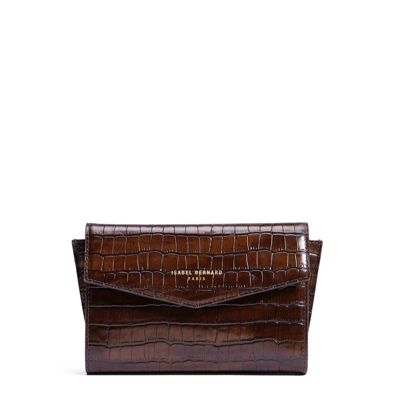 Isabel Bernard Honoré Lina Croco Brown Clutch With Detachable Shoulder Chain IB21135-230-zoom-