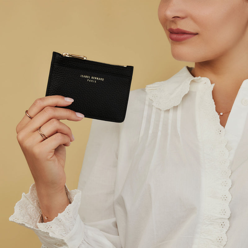Isabel Bernard Honoré Aveline Black Leather Card Holder made of Calfskin IB27016-zoom-