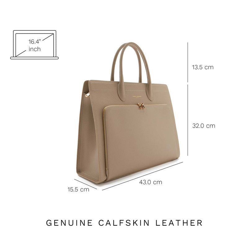 Isabel Bernard Honoré Nadine Taupe Leather Handbag made of Calfskin IB25038-zoom-