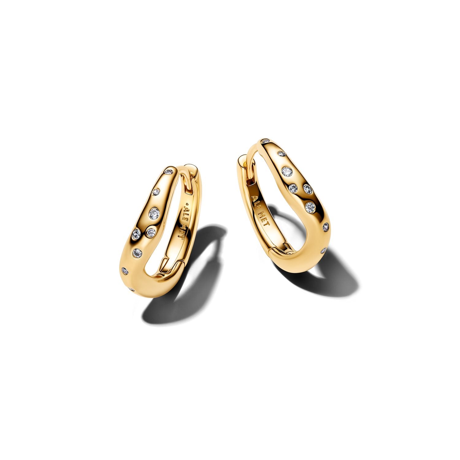 Pandora Essence Gold Plated Cubic Zirconia Organically Shaped Stone-Set Hoop Earrings 264663C01