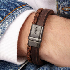 Josh Vintage Black Brown Bracelet 09264-BRA-VB/BROWN/L