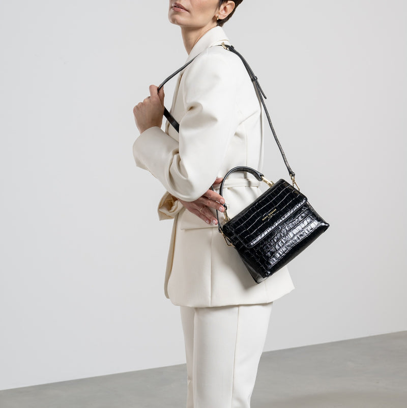 Isabel Bernard Femme Forte Heline croco Black Leather Handbag made of Calfskin IB21037-zoom-