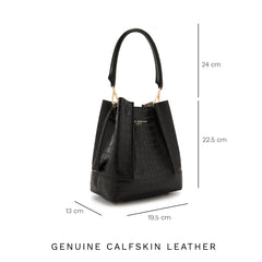 Isabel Bernard Femme Forte Minette Croco Black Calfskin Leather Handbag IB21114-201