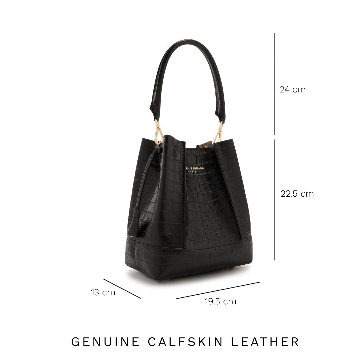 Isabel Bernard Femme Forte Minette Croco Black Calfskin Leather Handbag IB21114-201