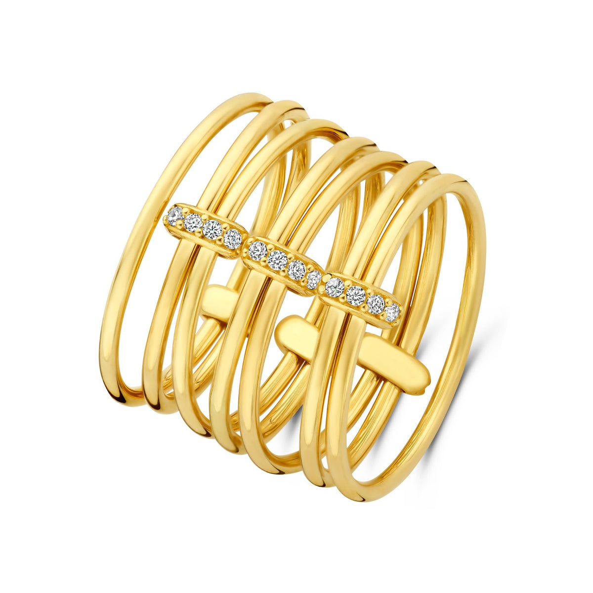Isabel Bernard Cour d'Honneur Adora 14 karat golden 7-piece multiring with zirkonia stones IB330107-52