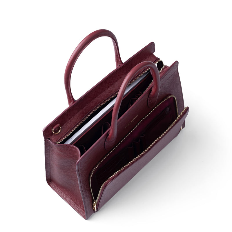 Isabel Bernard Honoré Nadine bordeaux red calfskin leather handbag with 13 inch laptop compartment IB25110-052-13-zoom-
