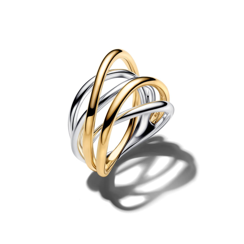 Pandora Essence Gold Plated Two-Tone Entwined Band Ring 164673C00-zoom-