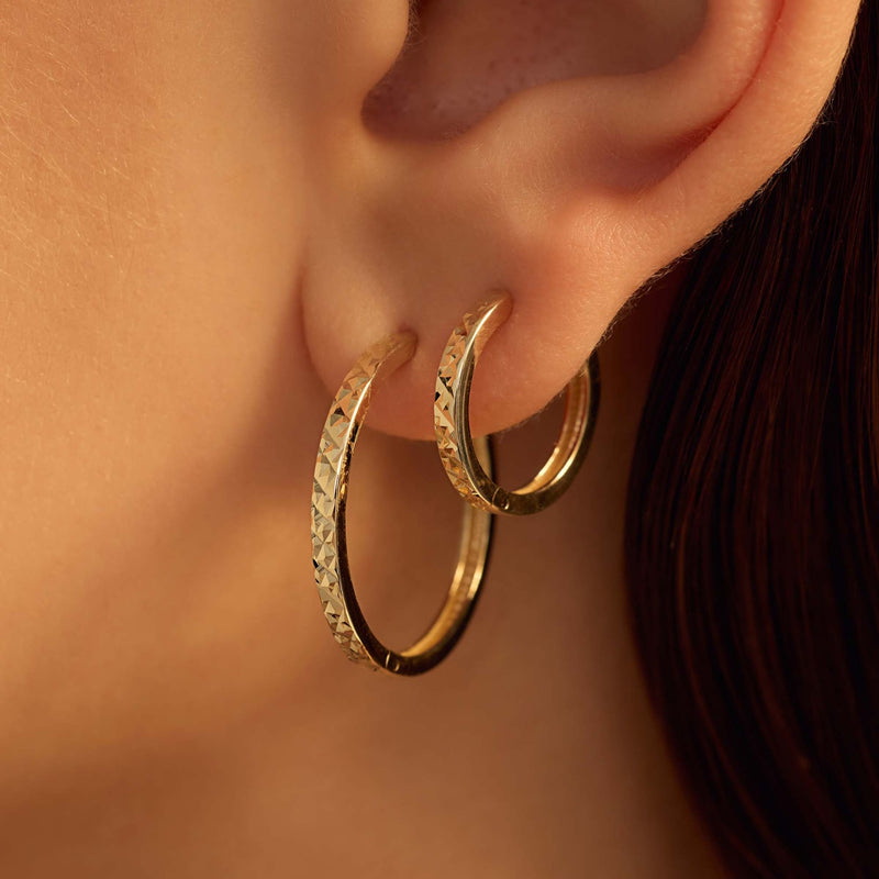 Beloro Jewels Regalo d'Amore 9 karat gold hoop earrings gift set with diamond cut BO90042-zoom-