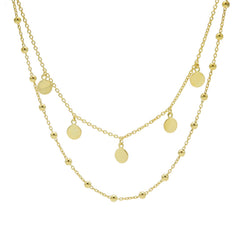 Karma 925 Sterling Silver Discus Dots Double Necklace T88