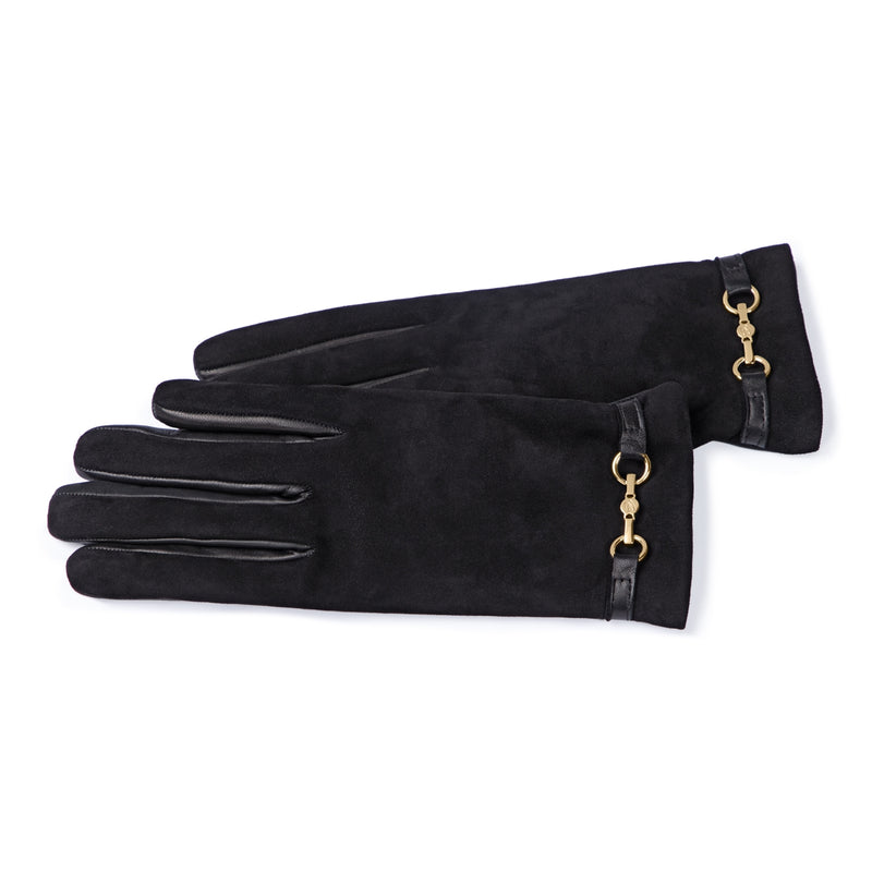 Isabel Bernard Honoré Marcelia black goatskin suéde leather gloves IB67001-101-7.5-zoom-