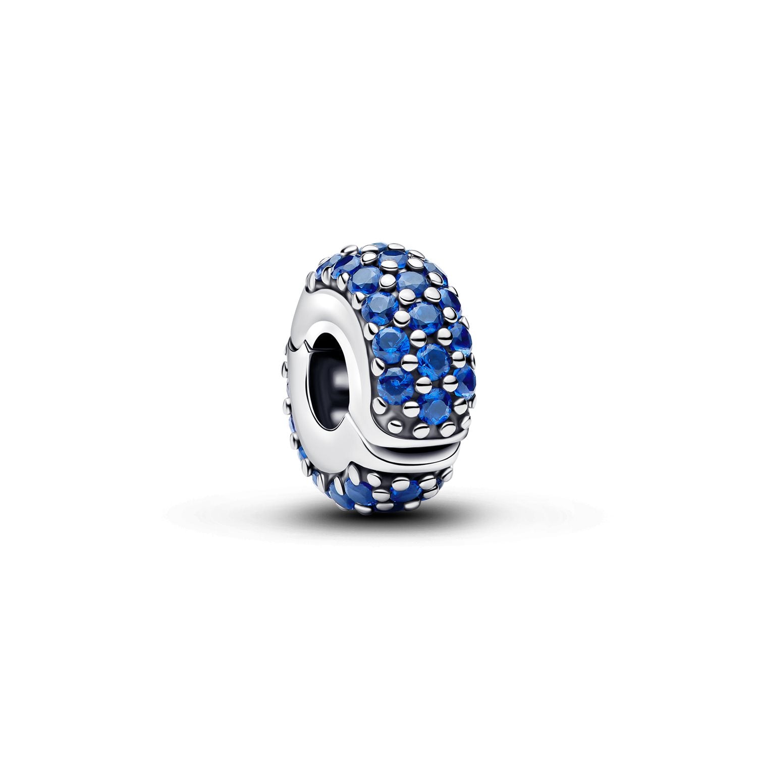 Pandora Moments Sterling silver Silicone Man-made crystal Blue Royal Blue Stone Clip Charm 794700C01