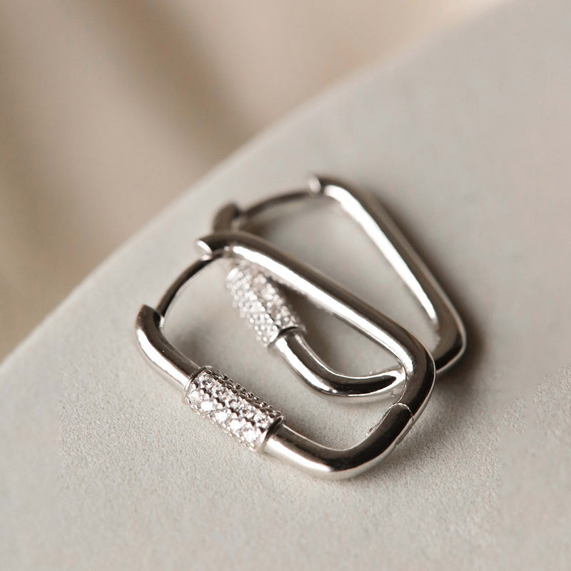 Karma Silver Hoop Earrings H61S-zoom-