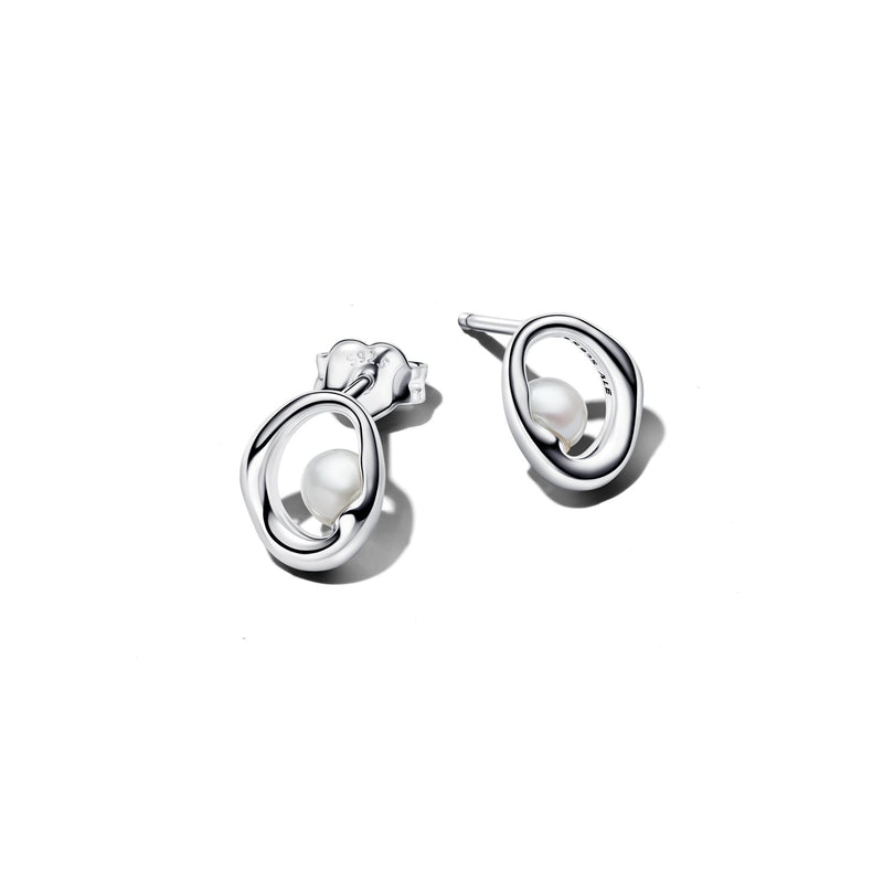 Pandora Essence Organically Shaped Oval & Treated Freshwater Cultured Pearl Stud Earrings 293295C01-zoom-