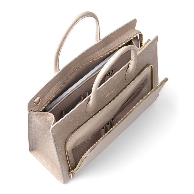 Isabel Bernard Honoré Nadine Taupe Leather Handbag made of Calfskin IB25038-zoom-