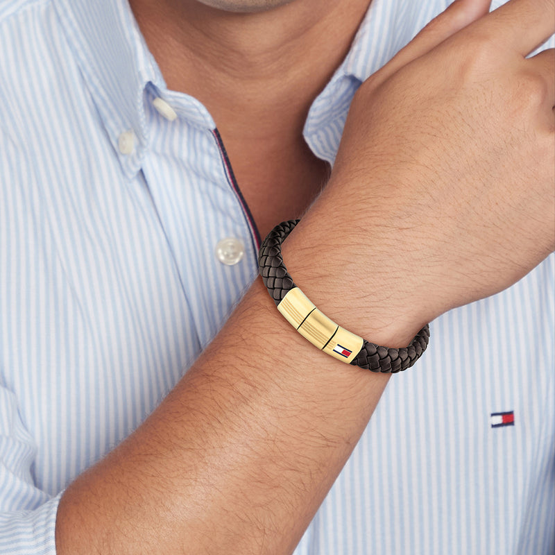 Tommy Hilfiger Leather Bruin Men's Braided Bracelet TJ2790671-zoom-