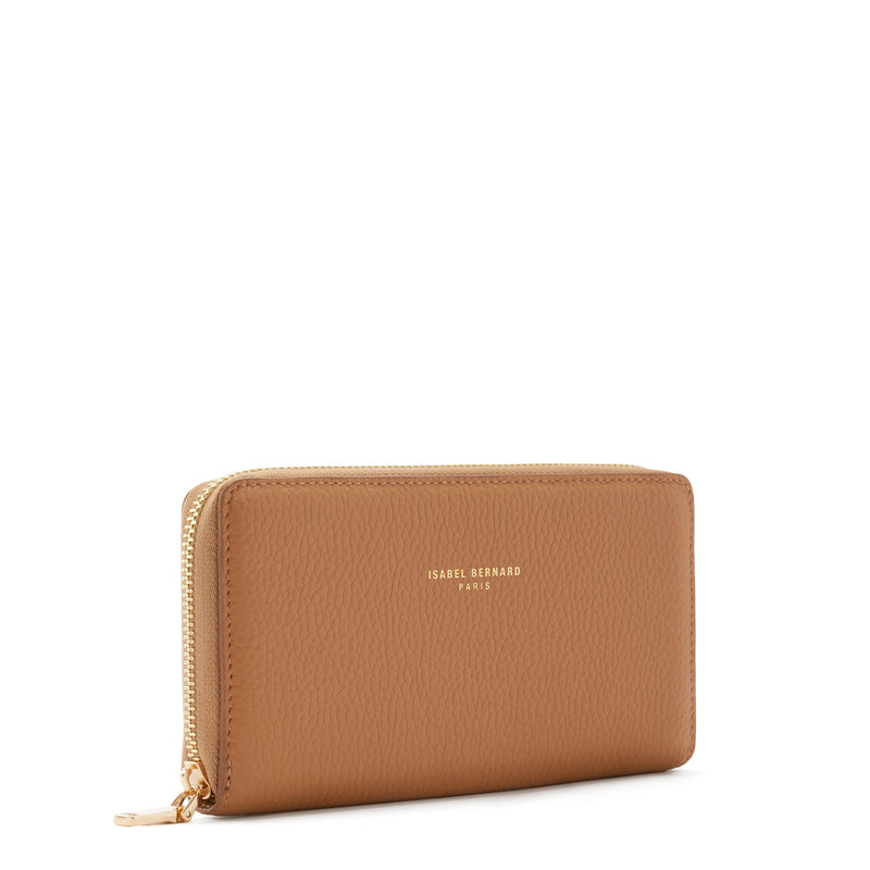 Isabel Bernard Honoré Léa Camel Calfskin Zip Wallet IB23023-zoom-