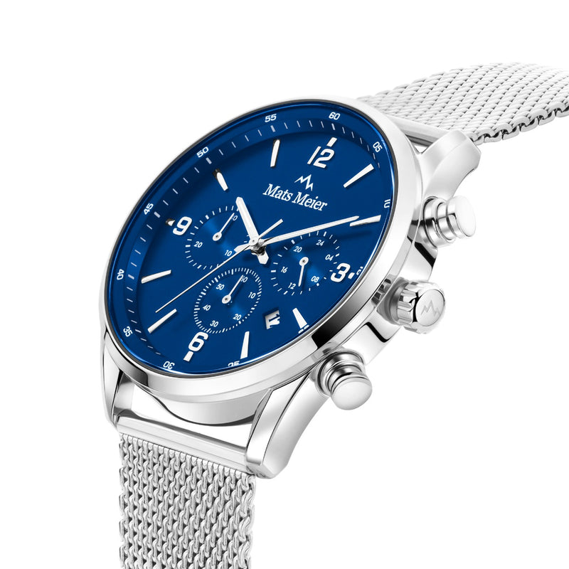 Mats Meier Grand Cornier Chronograph Men's Watch Silver Colored with Blue MM00133-zoom-