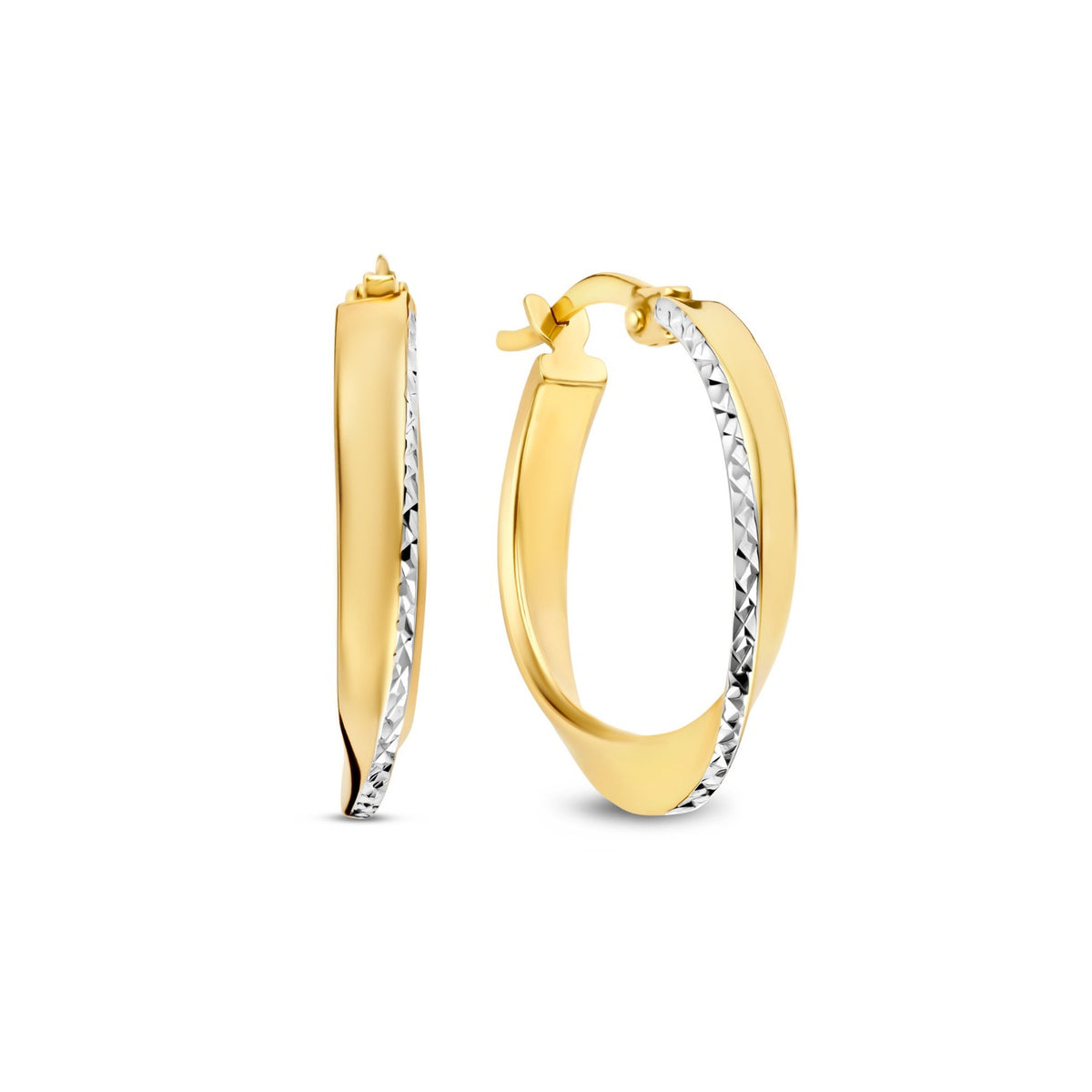Isabel Bernard Rivoli Laura 14 carat Gold Hoop Earrings with Diamond Cut IB360258