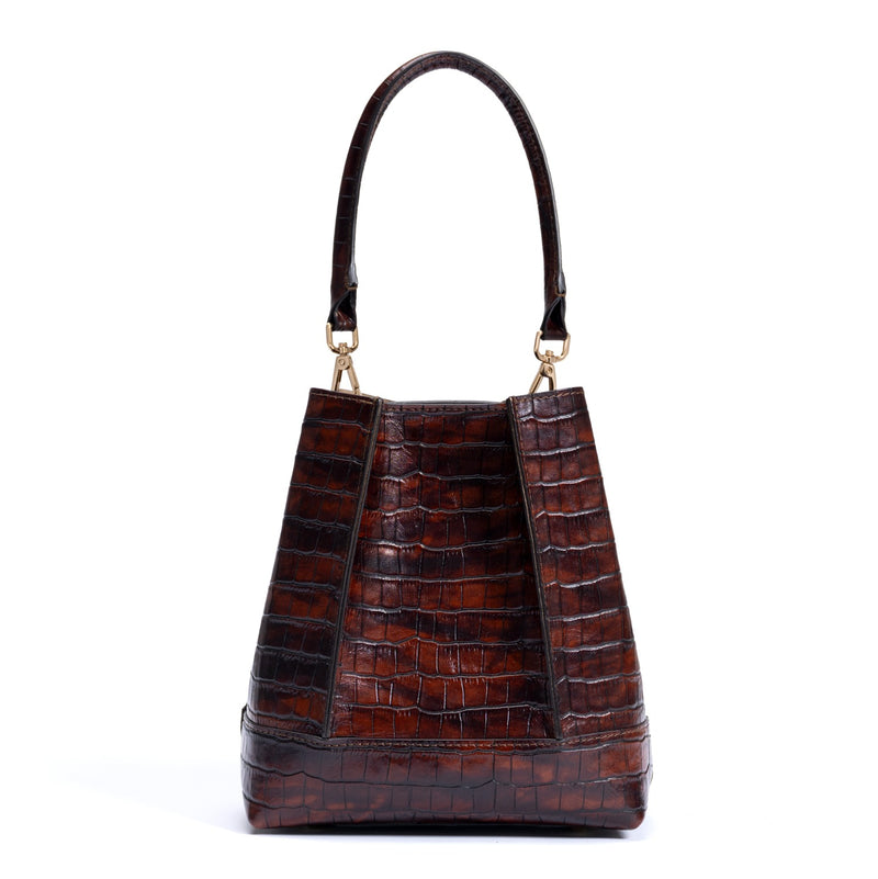 Isabel Bernard Femme Forte Minette Croco Brown Calfskin Leather Handbag IB21114-230-zoom-