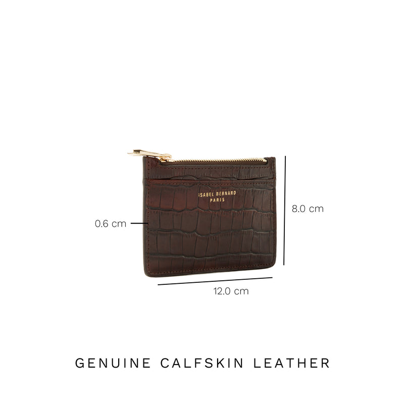 Isabel Bernard Honoré Aveline croco Brown Leather Card Holder made of Calfskin IB27019-zoom-