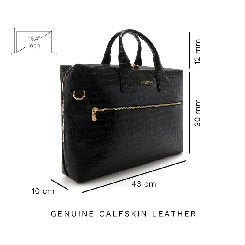 Isabel Bernard Honoré Anique Croco Black Calfskin Handbag IB25072-zoom-